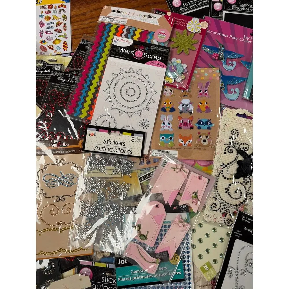 Scrapbooking Stickers Huge Lot Rhinestones Puffy Dimensional 100 Packs
